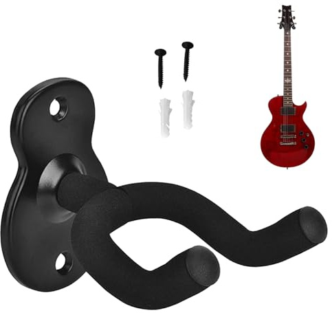 GNAUMORE Support Guitare Noir Accroche, Stand Guitare Pied, Accessoire Guitare Bois Universel, Support Ukulele, Classique Porte Guitare pour Basses 1PC