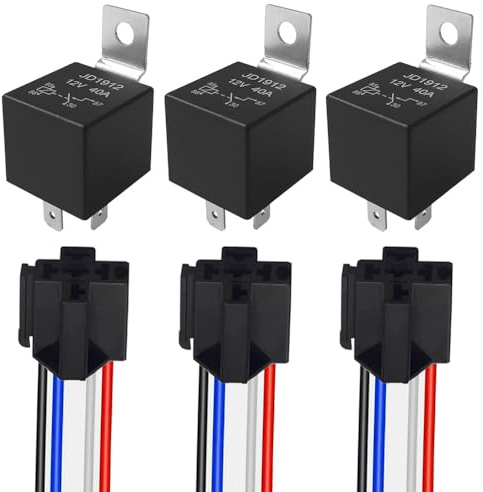 Aiqeer 3 Stycken 4-Stifts Bilrelä, 12V 40A SPST Automotive Relay med Seleuttag och Förkopplad (Svart)