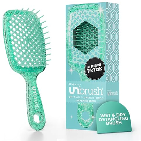 FHI Heat UNbrush Detangling Hair Brush for Pain-Free Brushing on Wet or Dry Hair — DuoFlex Anti-Static Bristles, Lightweight Vented Design - Turquoise Green