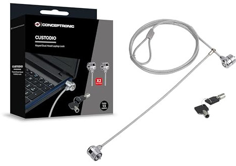 CONCEPTRONIC CNBSLOCK15T Doppelkopf-Laptopschloss mit Schlüssel, 1,5 m