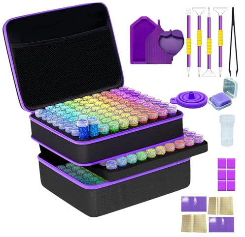 Zinueen 5D Diamond Painting Aufbewahrung für Stickereien - 240 Stück Diamant Painting Zubehör Boxen mit Koffer, Trichter und Stickern für Erwachsene