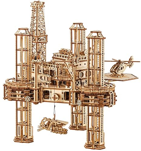 Wood Trick Offshore Rig Platform 3D Puzzle - Interactive Movable Model for Adults and Kids - DIY Engineering Project - Mechanical Wooden Model Kit