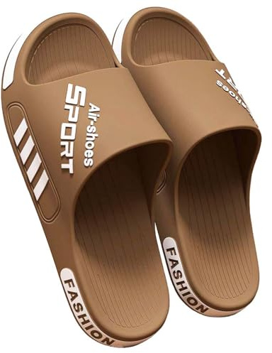 SMIUPIN Chaussures de douche pour la salle de bain, pantoufles pour l'extérieur et l'intérieur, sandales pour la maison,45-46,Marron&Blanc
