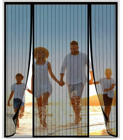 Moustiquaire Baie Vitree Coulissante Magnétique,Noir Moustiquaire Magnétique pour Porte,Deux côtés ouverts Rideau Porte Anti Insectes Mouche Moustique, pour Couloirs, Portes,120(30/60/30) x180cm