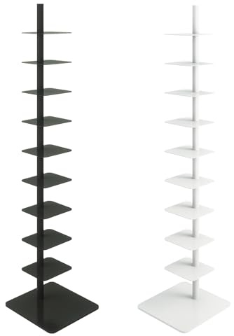HYHTMER 9-Tier Metal Spine Bookshelf - Vertical Tower for Booksfor Small Spaces, Multipurpose Corner Bookshelf, Tall & Narrow Ladder Bookcase, Ideal Book Display for Home or Office (Black)