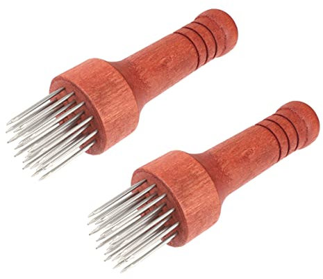 Cabilock Ablandador De Carne Agujas Metálicas De Acero, Mango De Madera Roja, Juego De 2 Piezas, Herramienta Práctica para Machacar Cerdo, y Pollo Barbacoas y Adobos