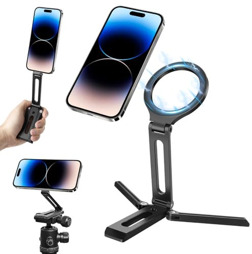 Trípode para Teléfono Móvil: Soporte Magnético para Teléfono, Soporte de Anillo Plegable, Mini Tripode para iPhone con Arca-Swiss, Soporte para Teléfono Móvil, Soporte de Escritorio