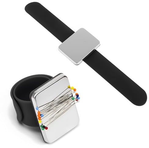 Foyscr Magnetic Wrist Sewing, Portable Arm Pin Cushion, Square Magnetic Wrist Pin Cushion, Elastic Wrist Strap for Sewing, DIY, Hairdressing and Collecting (Black)