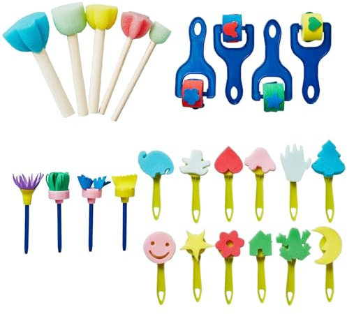 Eruceky 30 Pezzi set di Pennelli, Pittura Paint Spugne, Set di Accessori per L'arte, Lavabile, Strumenti per Il Disegno Fai Da Te