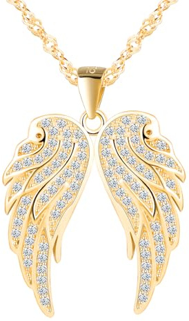 CPSLOVE Collar alas de plata 925 para mujer y niña, collare colgante alas de angel de circón con cadena de 45 cm, moda joyería, dorado
