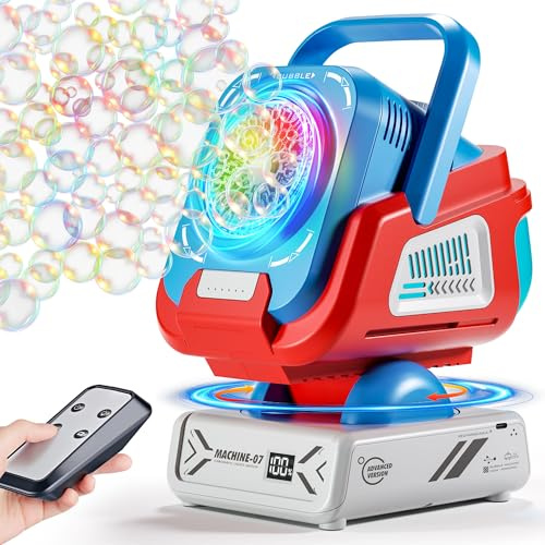 Belemar Upgraded Bubble Machine with Remote Control, Automatic Rotation & RGB Lights, 1800mAh Rechargeable Battery, Type-C Charge, Bubble Maker for Kids, Weddings, Birthday Parties, Outdoor Activities