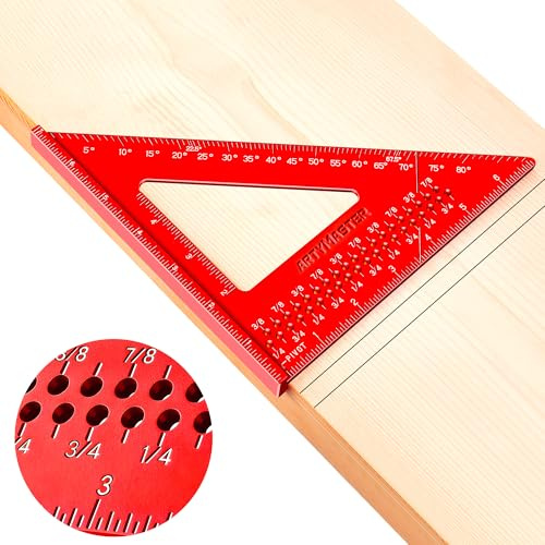 7 inch Carpenter Square, 1/16 Precision Hole Scribing Square Tools, 0-90° Aluminum Alloy Rafter Square, Woodworking Square Tools AM13D