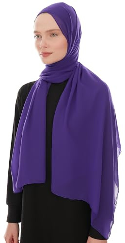 Ayisah Bufanda hiyab de gasa para mujer, bufanda de gasa para la cabeza, pañuelo musulmán, pañuelo para la cabeza para mujer, 180 cm x 70 cm, Morado (, 70x180 cm