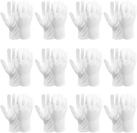 BORISCA 24 pezzi (12 paia) guanti di cotone bianco, guanti di stoffa, guanti bianchi in cotone, guanti idratanti utilizzati per la cura dell'umidità delle mani e l'esame dei gioielli