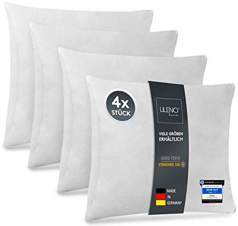 LILENO HOME 4er Set Kissenfüllung 40 x 40 cm - waschbares Innenkissen geeignet für Allergiker - Polyester Kisseninlet als Couchkissen, Sofa Kissen, Cocktailkissen und Kopfkissen