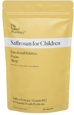 The Naked Pharmacy Saffrosun for Children for Mood & Focus | Supplements with Natural Saffron & Vitamin D3 & B12 to Support Immune Function & Relaxation | Vegan | 60 Capsules