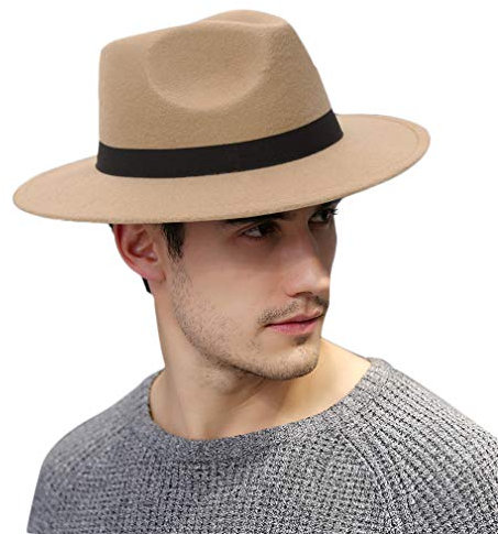 DEMU Herren Hut mit breiter Krempe Filzhut Bogarthut Outdoorhut Travellerhut mit Ripsband (Khaki)