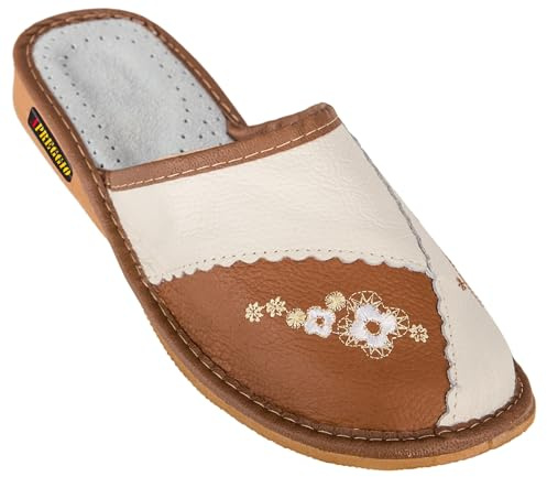 APREGGIO Pantoufles Femme Cuir – Chaussons Pratiques et Confortables – Fait Main – 36–41 EU