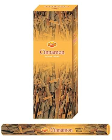 Aromasenses | Incienso de Canela Hexagonal Sac | Caja de 6 Tubos con 20 Varillas c/u | Fragancia Cálida y Especiada | Energiza el Ambiente, Estimula la Concentración y Atrae Energía Positiva