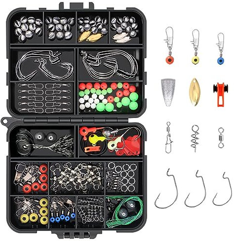 Vicloon 191stk Angelhaken Kit, Angelzubehör Set inkl. Jig Haken, Bullet Bass Werfen Sinker Gewichte, Verschiedene Angeln Wirbel Snaps, Sinker Slides, Angelleine Perlen usw mit Angehen Box