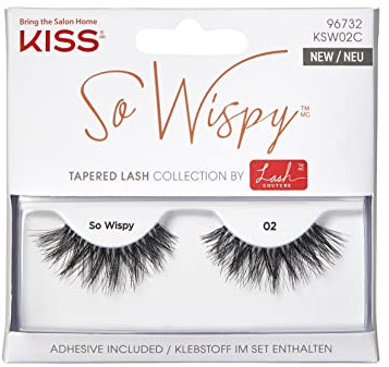 Kiss Lash Couture So Wispy Collection 1 Pair of Volumizing Fake Lashes, Style 02, with Tapered Ends and Aloe Infused Lash Glue