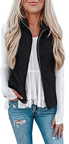 Rapbin Gilet en polaire pour femme - Automne Hiver - Chaud - Sans manches - Veste en fourrure et légère - Décontractée - Couleur unie - Manteau d'automne