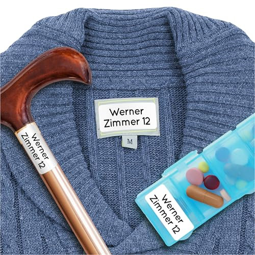 Wäscheetiketten für Pflegeheime & Altenheime (60 Stück, Weiß) - Namensschilder für Kleidung und Gegenstände sind waschmaschinenfest, Personalisiert zum Aufkleben