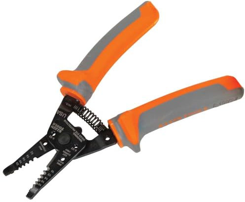 Klein Tools 11055RINS 1000V Insulated Klein Kurve Wire Stripper/Cutter Cuts and Strips 10-18 Solid and 12-20 Stranded AWG Wire, Orange