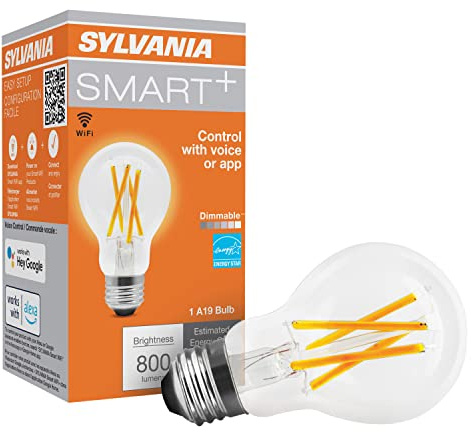 Sylvania WiFi LED Smart A19 Light Bulb, 7.5W Efficient with Filament, for Alexa/Google Assistant, Energy Star, Clear, 2700K, Soft White - 1 Pack (75797)