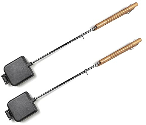 HAWOK Cast Iron Square Pie Iron with Stainless Steel and Wooden Handle set of 2……
