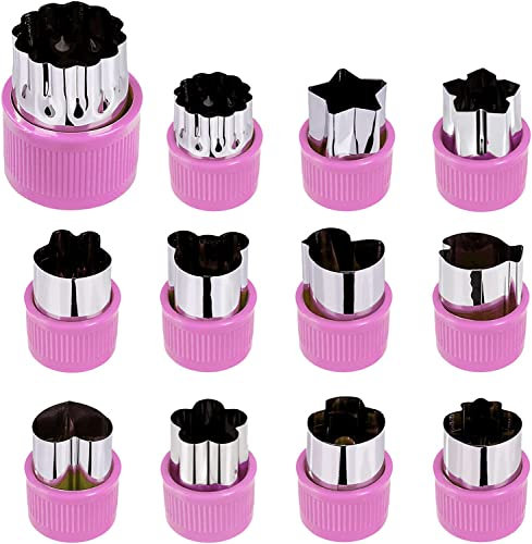Taglia Verdure Per Bambini,Taglierina Per Sandwich,Stampi Per Frutta E Verdura, Formine Per Biscotti,12PC Tagliabiscotti In Acciaio Inox Impugnatura Protettiva Per Bambini(Viola)