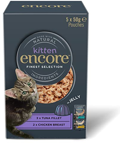 Encore Natürliches Nassfutter für Kätzchen, Multipack Huhn und Thunfisch in Gelee, 50 g Beutel (5 x 50 g)