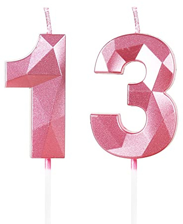 Yiran Pink 13th Birthday Candles, Number 13 Happy Birthday Candles, Pink Cake Topper Decorations for Birthday Party, Wedding Anniversary Celebration Supply for Girls Women