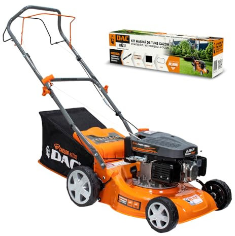 RURIS Tondeuse à Gazon Thermique DAC 110xl 2,5 CV, 400mm, Sac 45l, Autopropulsee, Deux Systèmes de Coupe: Récupération en Sacs, Déflecteur Arriere + Kit: Couteau, boujie, Filtre a l'aire, curroie