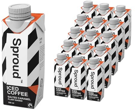 SPROUD Salted Caramel Latte - Fairtrade Iced Coffee and plant-based milk, low sugar, low carb, high protein made with pea protein (15 x 250ml)