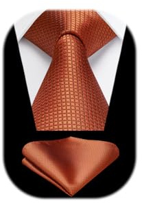 HISDERN Cravate pour homme - Cravate à carreaux - Mouchoir de poche - Fleurs élégantes et classiques - Ensemble cravate et mouchoir de poche, Orange, taille unique