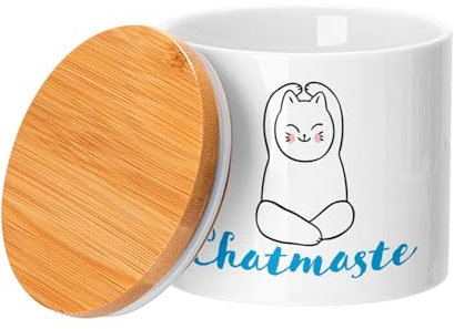 Fabulous Keramiktopf mit Deckel Bambus - Chatmaste Yoga Katze Haustiere - 473 ml (16 oz) - Topf