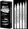 JEFFNIUB White Pen for Art 5pcs, White Opaque Pen Set with White Brush Pen, White Fineliner, White Pencils, White Acrylic Paint Pens for Black Paper Writing, Drawing