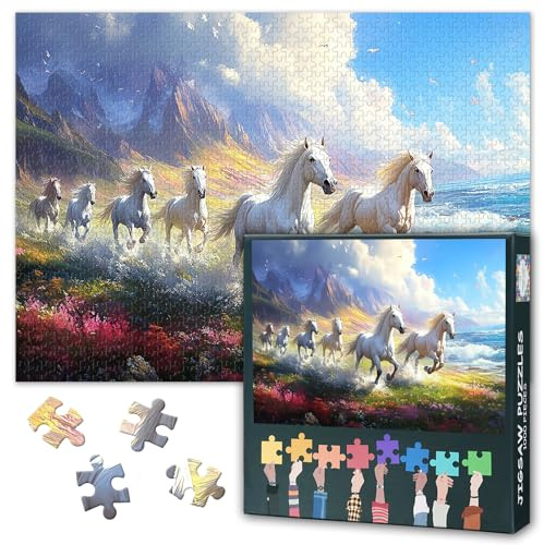 Puzzle de 1000 puzzles cinq chevaux majestueux classiques pour adultes, 50 x 70 cm