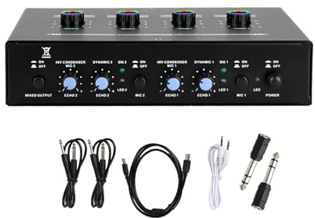 Fahoujs Amplificateur Professionnel À Réverbération en Métal Double Entrée Portable pour Les Musicales Dispositif De Mélange Auditif À Corps en Métal
