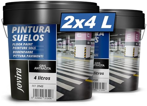 JOVIRA PINTURAS Pintura Suelos, Garajes y Pavimentos Deportivos en general, acabado Mate. Protege y decora las superficies de hormigón, cemento y asfalto. (2x4 Litros, Antracita) A-9C-2
