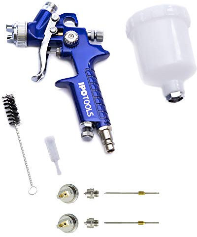 Mini pistolet pulvérisateur de peinture HVLP - inoxydable - Buse de 0,8 mm + 2 buses supplémentaires de 0,5 mm et 1 mm