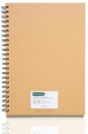 Elements A3 Wire-O Sketch Book | 40 Sheets (80 Sides) | 180 GSM Acid-Free Paper | Perforated Pages, Hardback Cover – Ideal for Mixed Media Art
