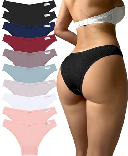 FINETOO Womens Cotton Underwear Sexy Stretch Bikini Panties Low Rise Hipster Ladies Soft V-Waist Cheeky, Multicolor a, M