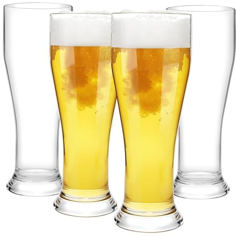 MICHELY Unbreakable Tall Pilsner Beer Glasses Set of 4 (16.5 oz), Tritan Plastic Wheat Beer Cup Tumbler Pint Glass