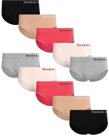 Reebok Women's Hipster Underwear - Seamless Hipster Briefs (10 Pack), Size X-Large, Grey/Pink/Black