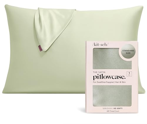 Kitsch Satin Pillowcase with Zipper for Hair & Skin - Softer Than Silk Pillow Cases, Smooth Cooling Satin Pillow Case, Wrinkle-Free, Machine Washable - Pillow Cases Standard Size 48x66 cm - Sage