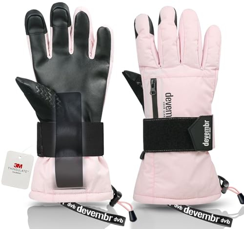 devembr Guantes de Snowboard con Muñequeras, Guantes de Esquí con Pantalla Táctil, Impermeables