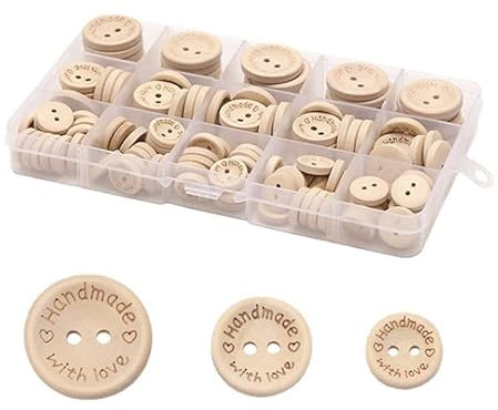 Knöpfe Holz, 140 Stück Knöpfe Handmade Holzknöpfe, 2 Löcher Natur Holz Knöpfe Batelknöpfe, zum Nähen und Basteln von Dekorationen(15/20/25mm)