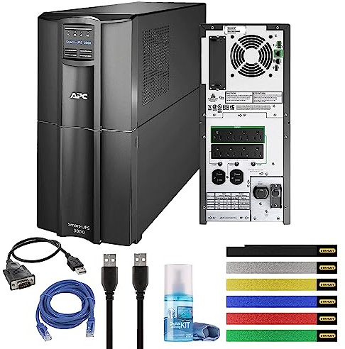 APC 3000VA Smart UPS with SmartConnect, SMT3000C Sinewave UPS Battery Backup, AVR, 120V, Line Interactive Uninterruptible Power Supply with Ethernet Cable, Wire Ties & Cleaning Kit